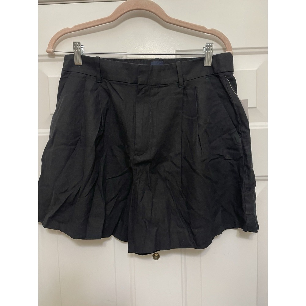 GAP 365 Linen-Blend High Rise Shorts Medium Black Pleated Old Money 5" Inseam